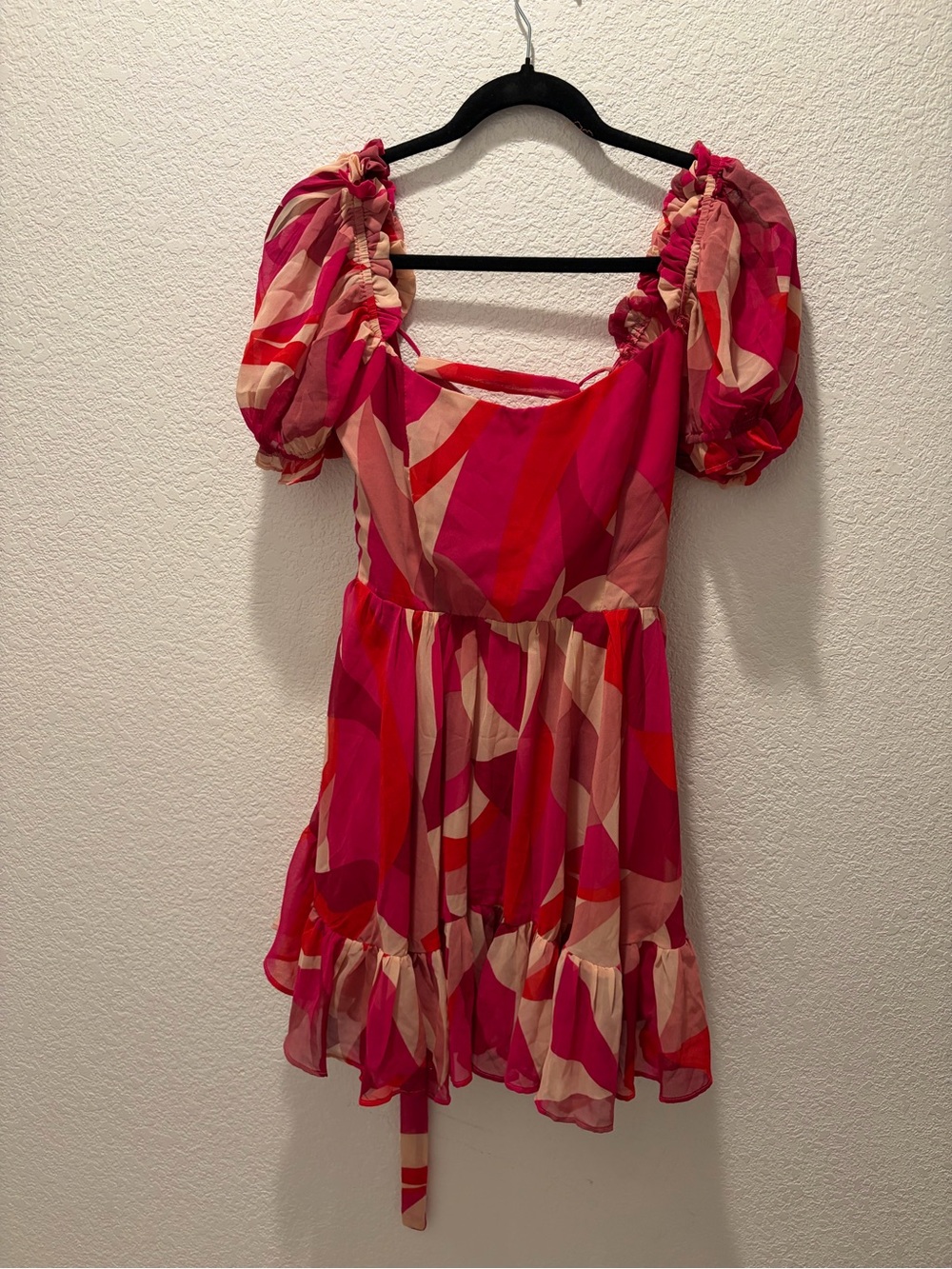 Mini Dress with Pink & Red Abstract Print